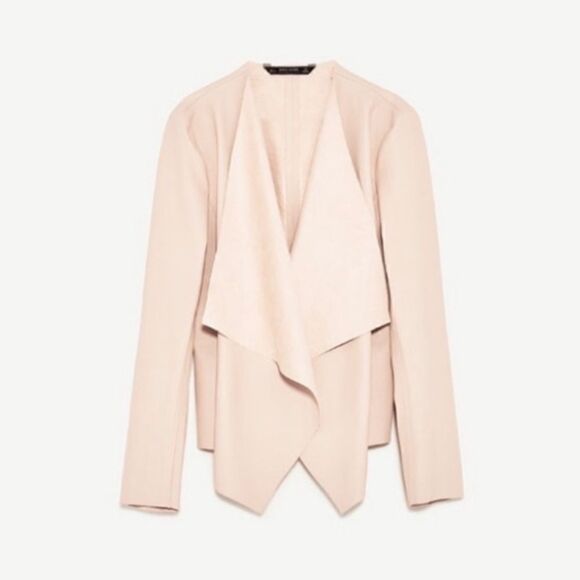 Zara Basic Collection Blush Draped Open Faux Leather Jacket - Picture 8 of 8